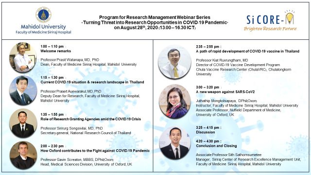 Research Management Webinar Series on “Turning Threat into Research Opportunities in COVID-19 Pandemic”