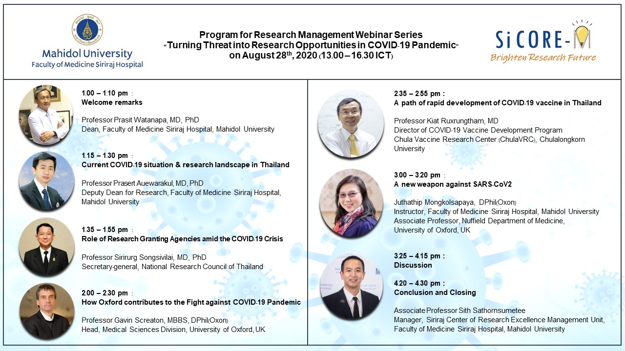 Research Management Webinar Series on “Turning Threat into Research Opportunities in COVID-19 Pandemic”