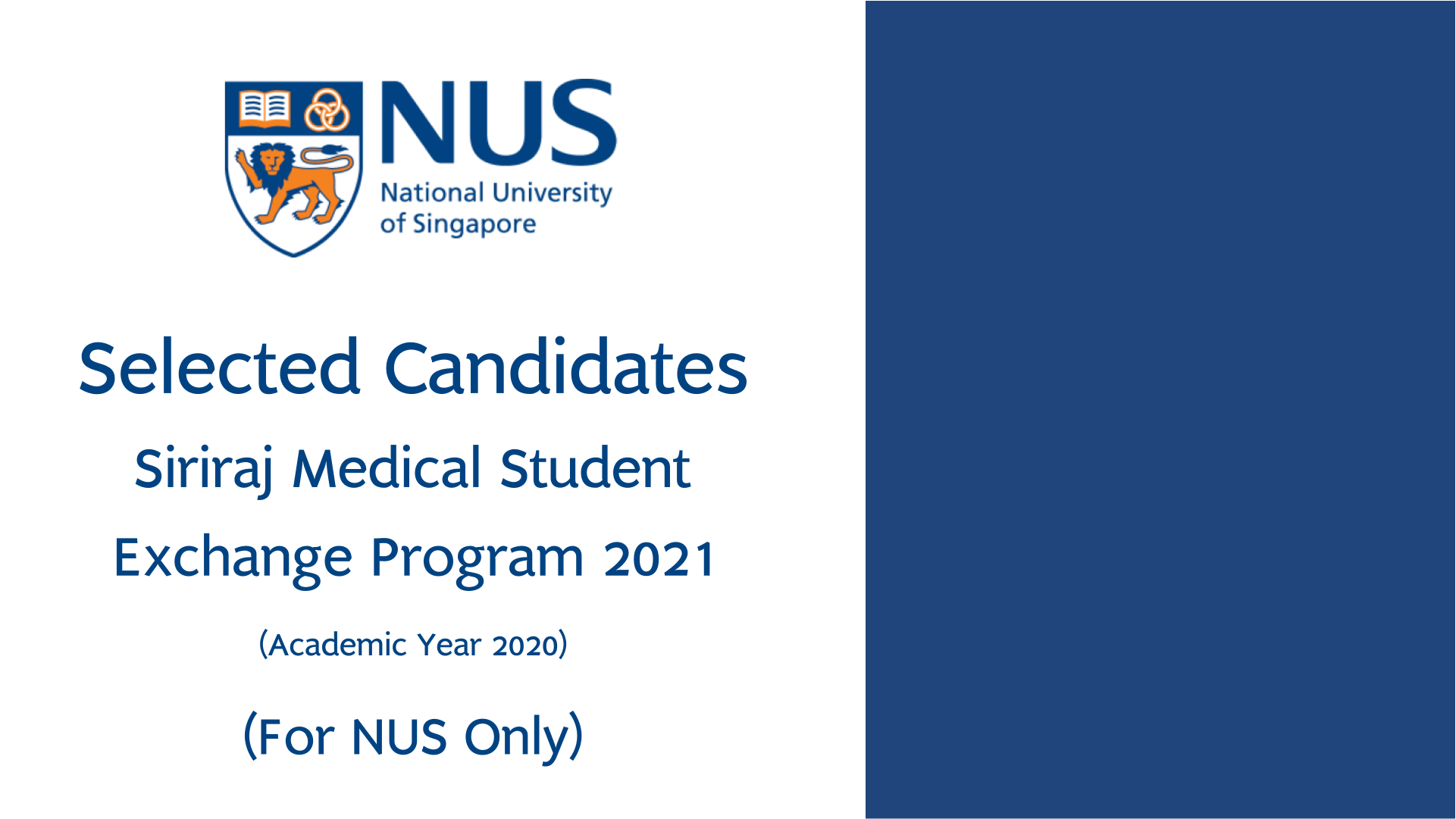 Selected Candidates for Exchange Program 2021 at NUS