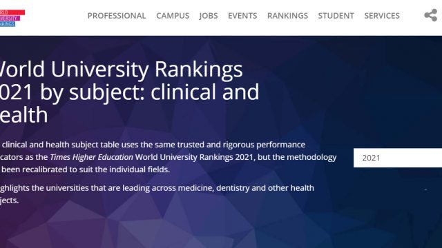 THE World University Rankings 2021 (Clinical & Health)