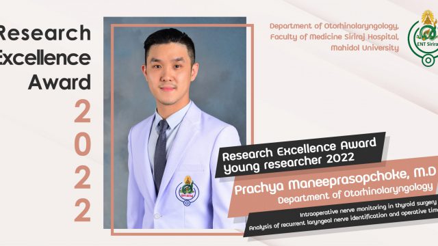 Congratulations to Lect. Dr. Prachya Maneeprasopchoke on Research Excellence Award Young researcher 2022.