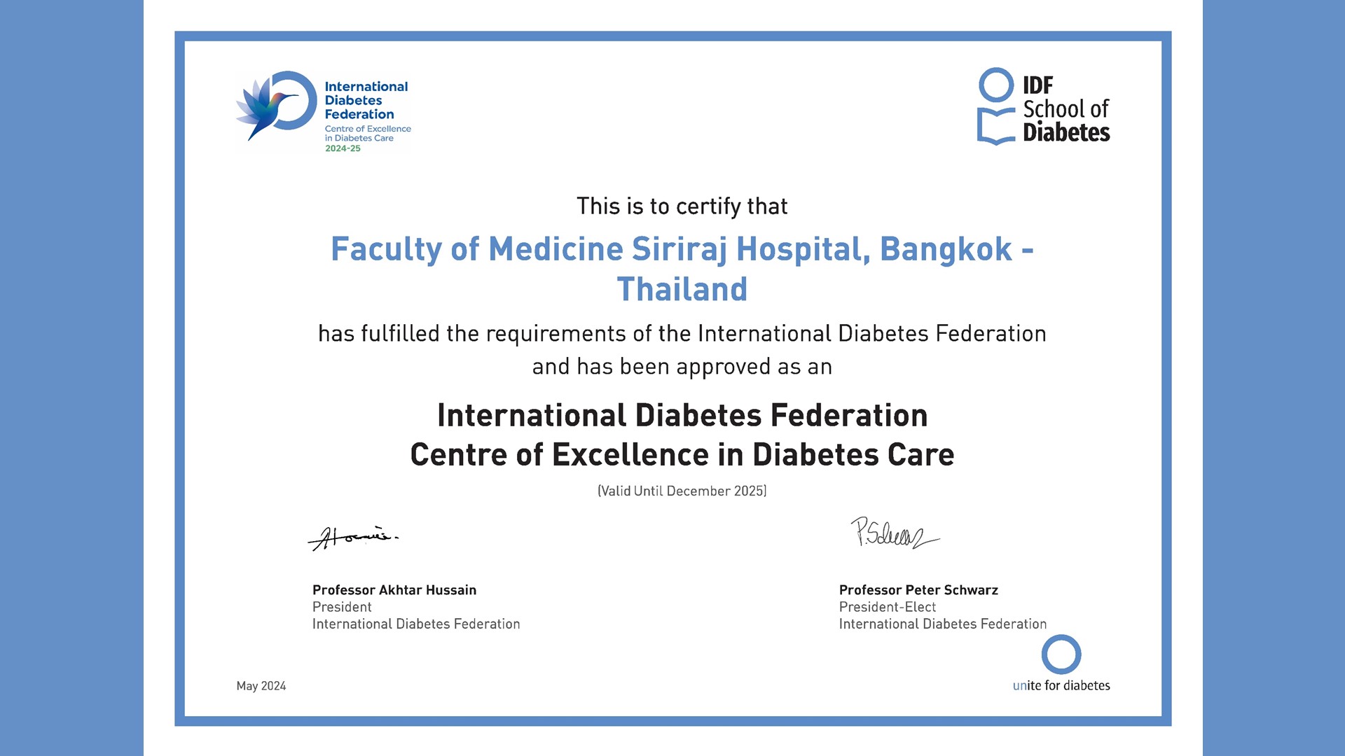 Siriraj Has Been Renewed as “International Diabetes Federation Centre of Excellence”